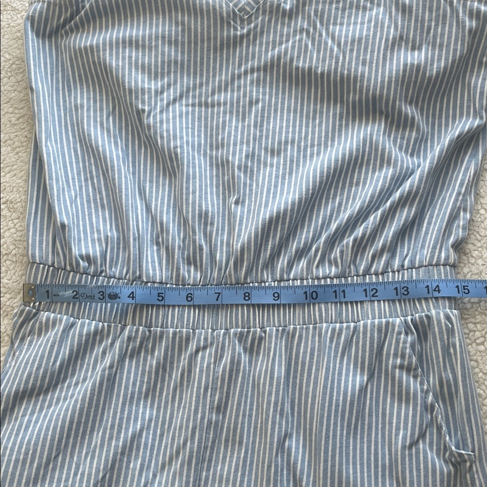 Pact Organic Cotton Blue White Striped Jumpsuit Sz Medium V-Neck Tank Ankle Crop - Picture 6 of 10